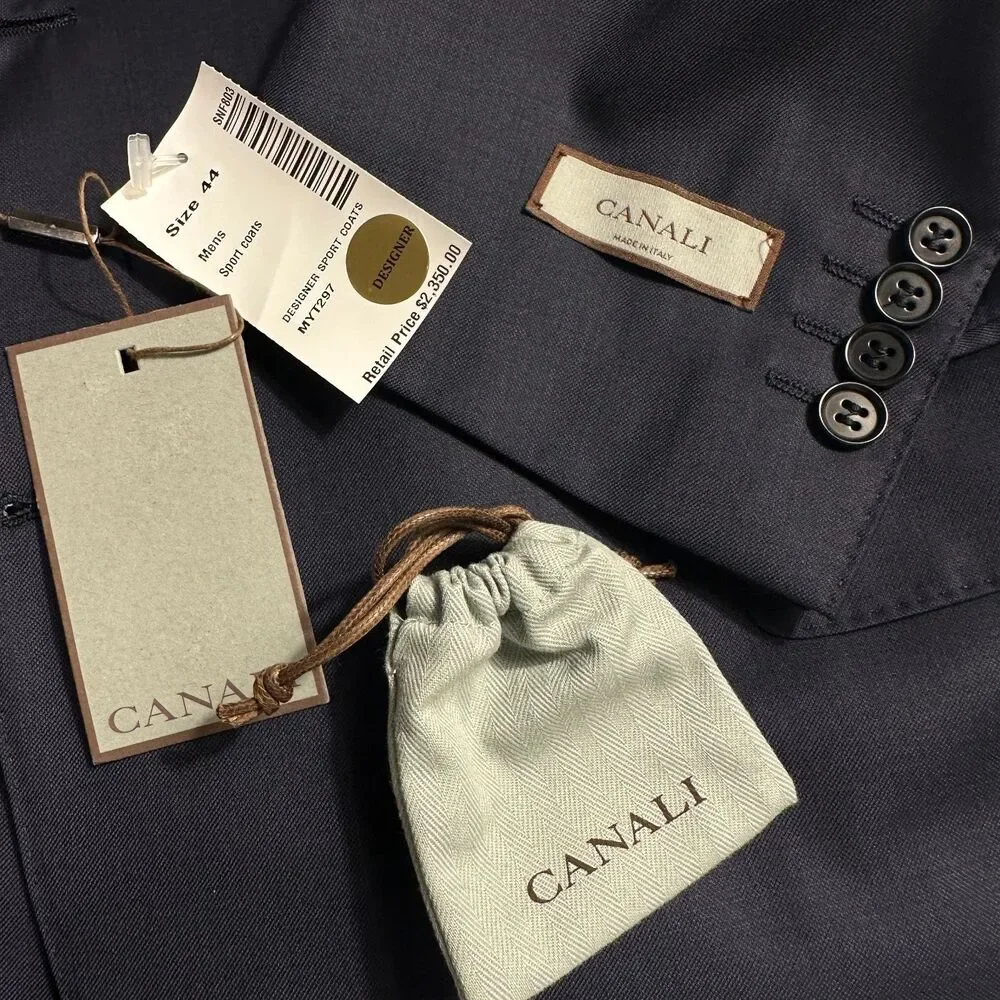 $2350 CANALI Mens Navy Blazer 44R Sport Coat Two Button Suit Jacket WOOL